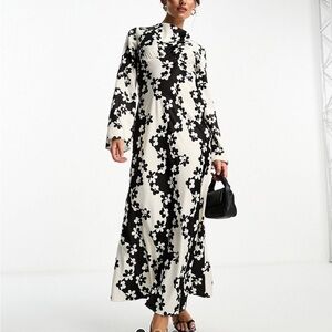 NWOT ASOS cowl neck print satin maxi dress in mono floral print